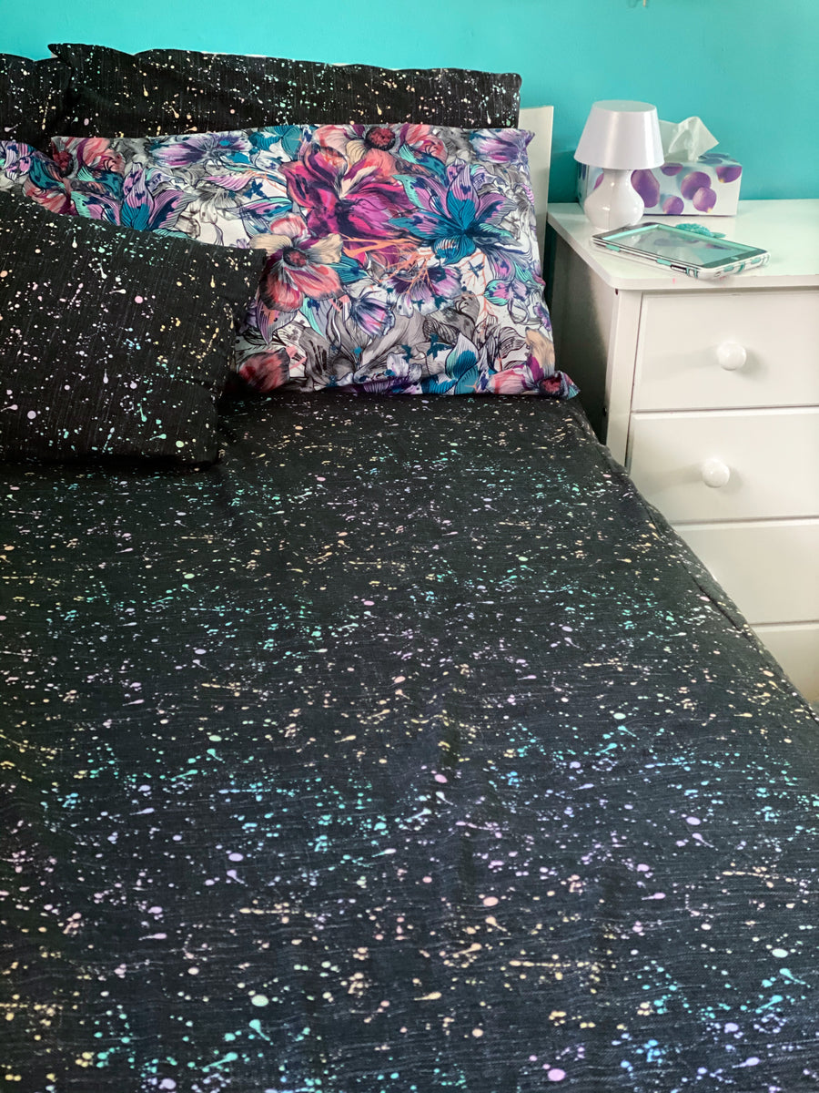 PRE ORDER - Rainbow Splatter Black Linen