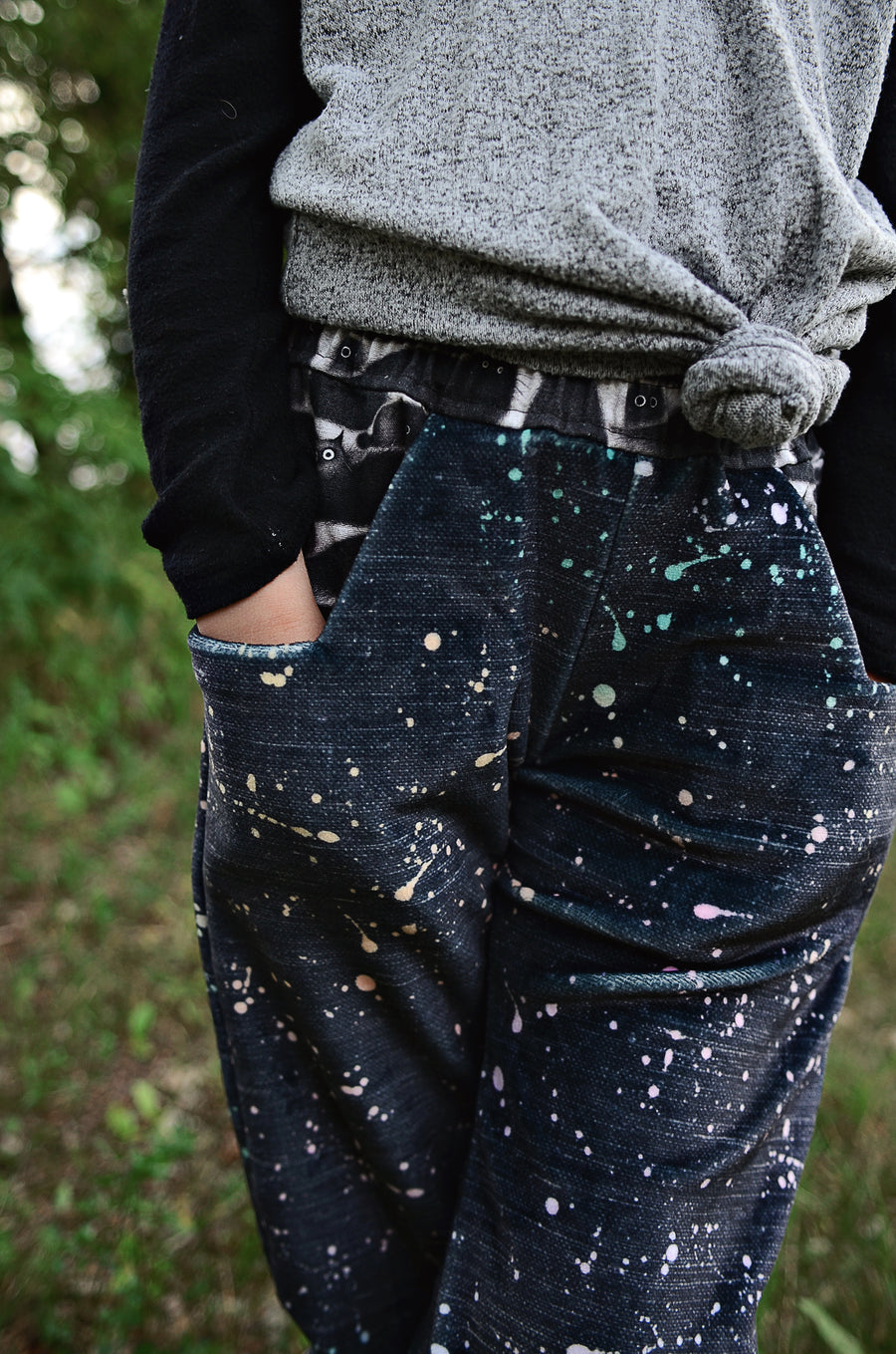 PRE ORDER - Rainbow Splatter Black Linen