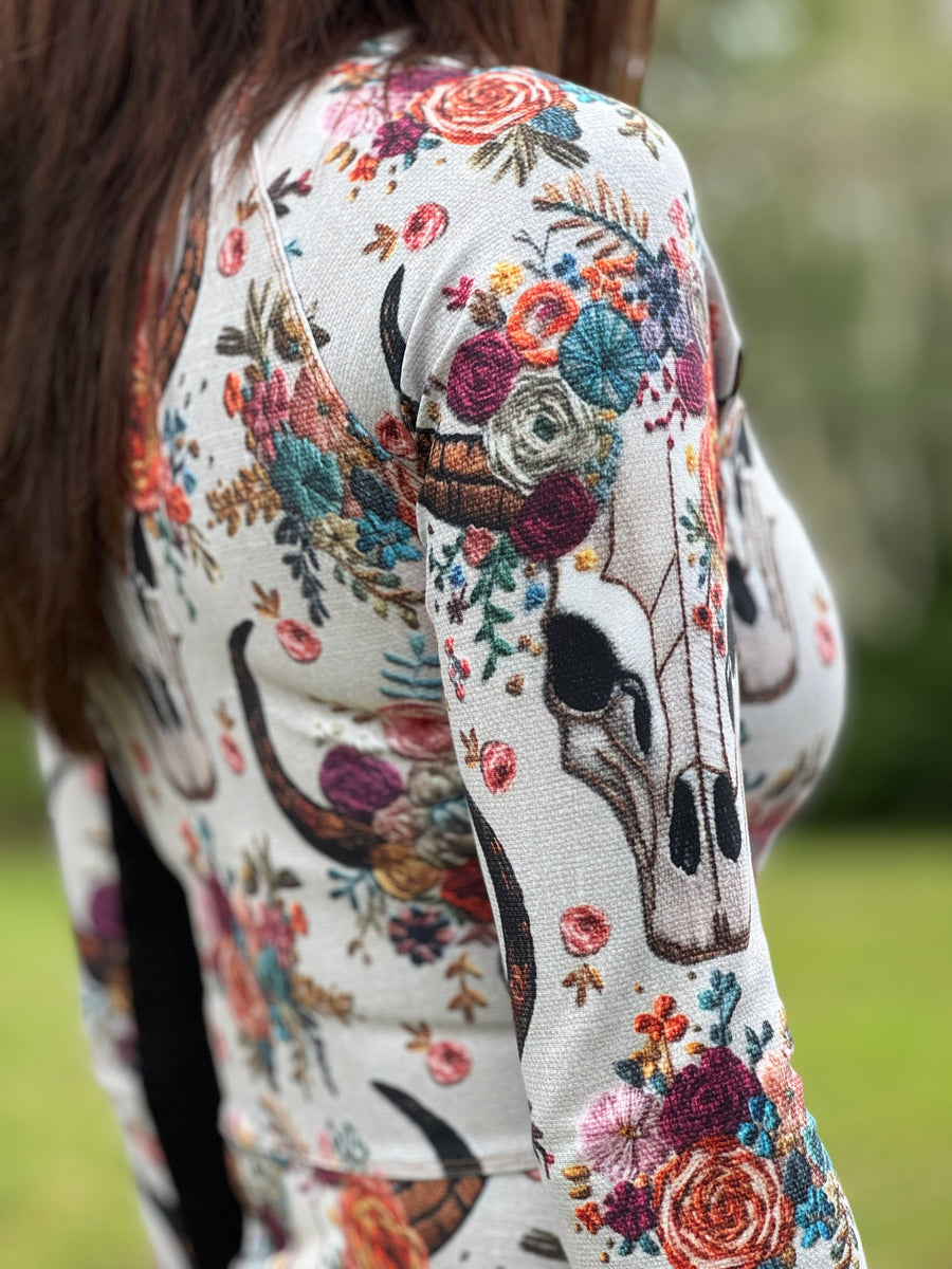 Embroidered Floral Skull