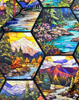 PRE ORDER - Hexagon Stained Glass Mountains