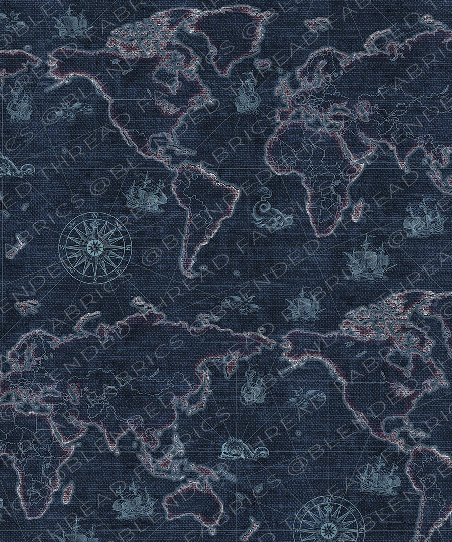 PRE ORDER - Blue Vintage Maps – Blended Thread Fabrics