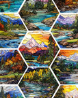 Hexagon Stained Glass Mountains