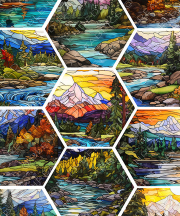 Hexagon Stained Glass Mountains