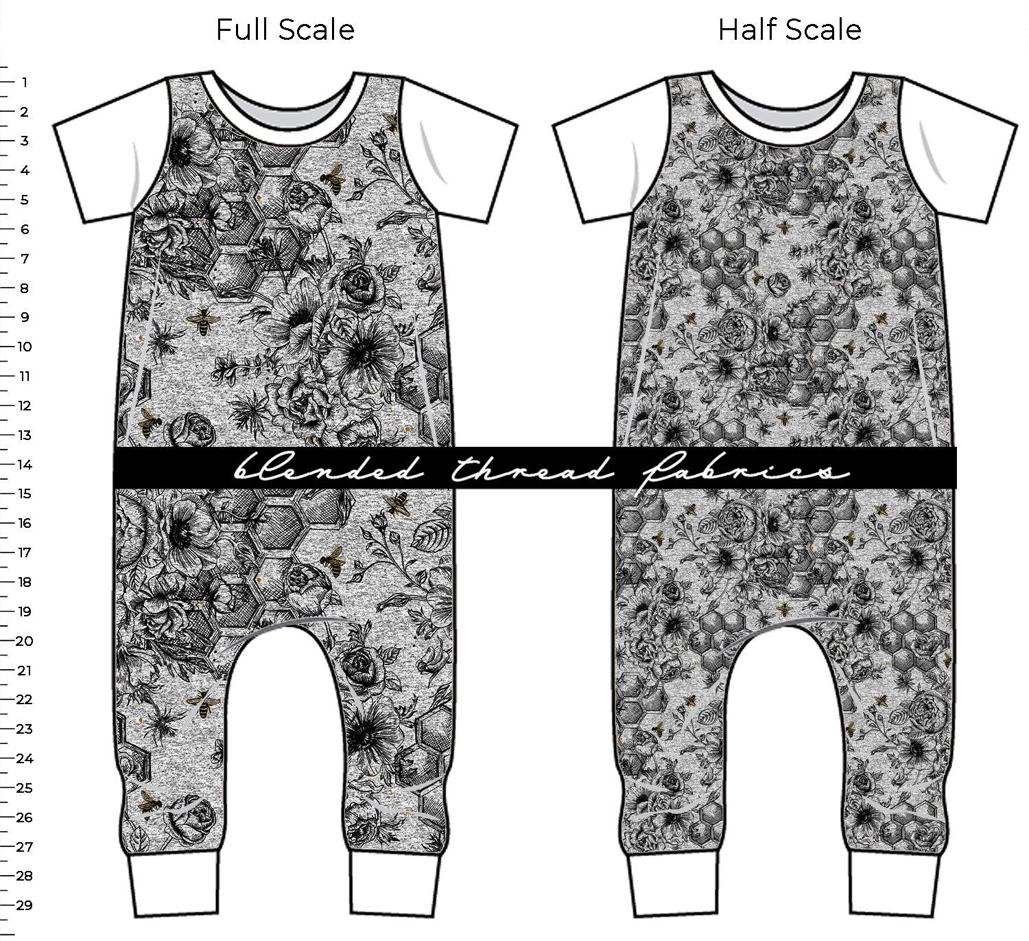 PRE ORDER - Monochrome Floral Honeycomb – Blended Thread Fabrics